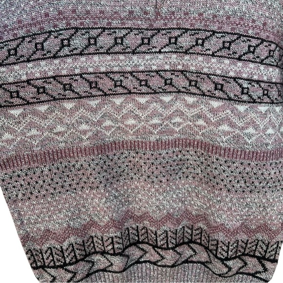 VTG Alexxus Exclusive Knit Grandpa Sweater Purple Geometric Fair Isle XL Taiwan - Picture 4 of 11